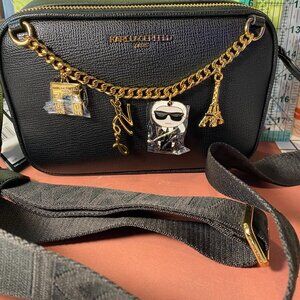 Karl Lagerfeld camera bag Black with Gold Chain Charm